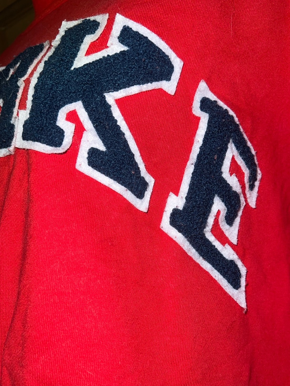 Red Varsity Mock Neck Sweatshirt Navy Blue Logo Size S/M - Picture 7 of 10